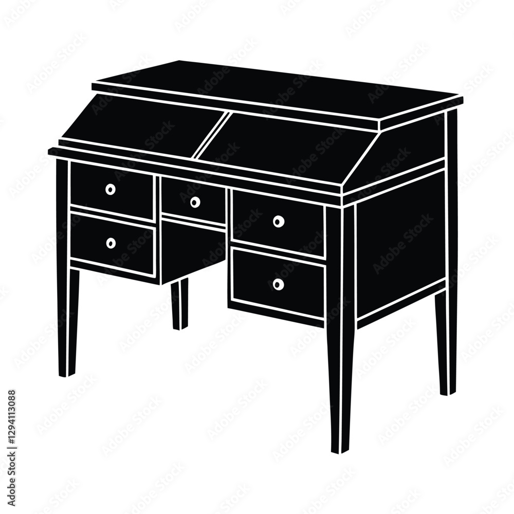 Modern desk with drawers vector showing clear storage and organized workspace on white Modern desk with drawers vector showing clear storage and organized workspace on white