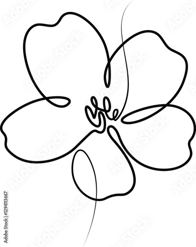 A single cherry flower one-line art icon is isolated on a white background. 