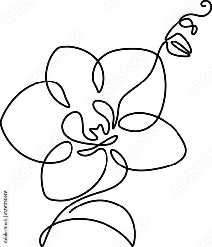 Orchid flower one-line drawing isolated on a white background. 