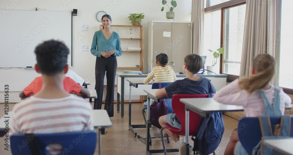 Engaging with students in classroom, teacher fostering interactive learning in school Engaging with students in classroom, teacher fostering interactive learning in school