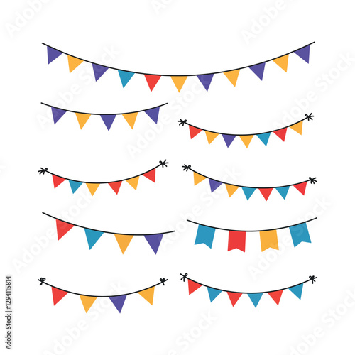 seamless pattern of stripped background triangle flag hanging icon vector set outline design illustrations