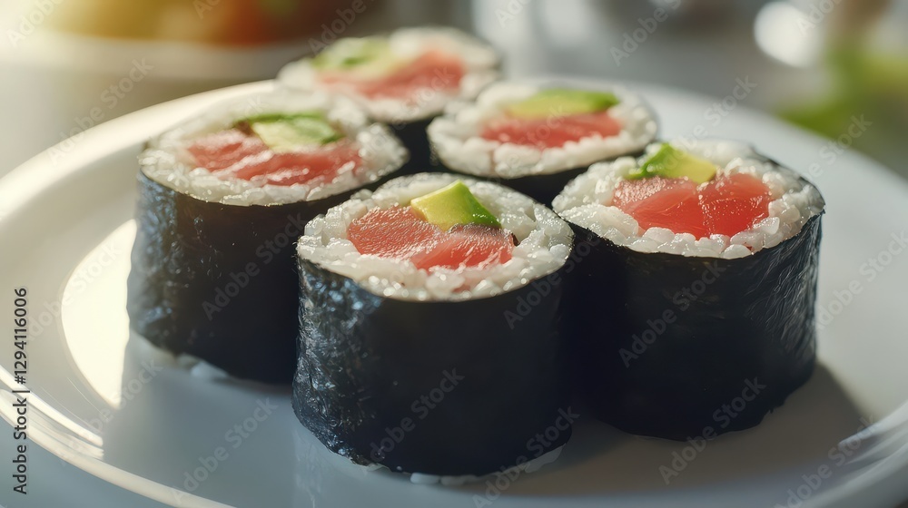 Fresh Sushi Rolls with Avocado and Tuna Fresh Sushi Rolls with Avocado and Tuna