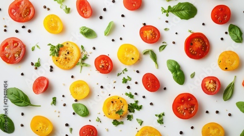 Flat Lay of Roasted Vegetables with Vibrant Herbs