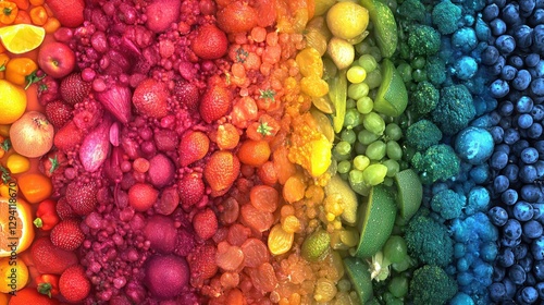 Fototapeta Naklejka Na Ścianę i Meble -  Collection of vibrant fruits and vegetables in a rainbow