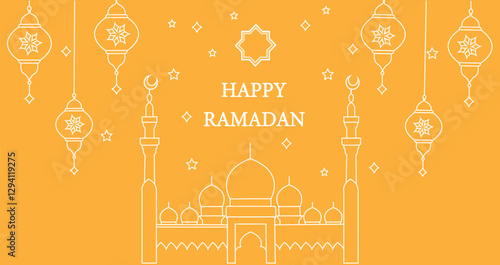 Ramadan 2025 Crescent Moon and Stars Vector Illustration – Islamic Festive Design with Hanging Lanterns and Ornaments on Transparent Background.