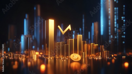 Financial growth in city  3D illustration for business background