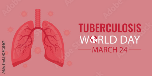 World Tuberculosis Day 24 March. Lung with virus poster.