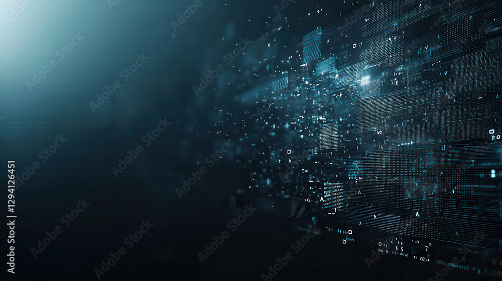 Obraz premium Digital abstract background with glowing data particles and lines