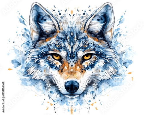 Wallpaper Mural Majestic Watercolor Painting Depicts a Wolfs Portrait in Artistic Fashion Torontodigital.ca