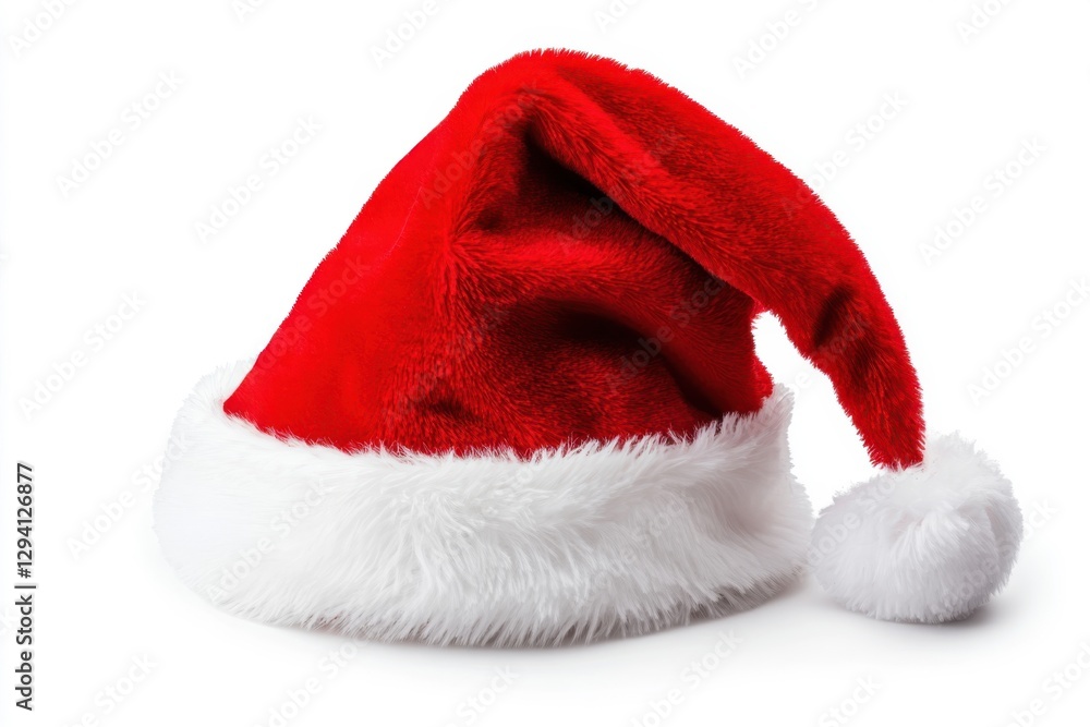 Festive red santa claus hat on white for cheerful holiday promotions and seasonal celebration themes Festive red santa claus hat on white for cheerful holiday promotions and seasonal celebration themes