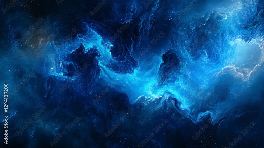 Obraz premium Abstract Cosmic Nebula Swirling Blue and Dark Blue Hues