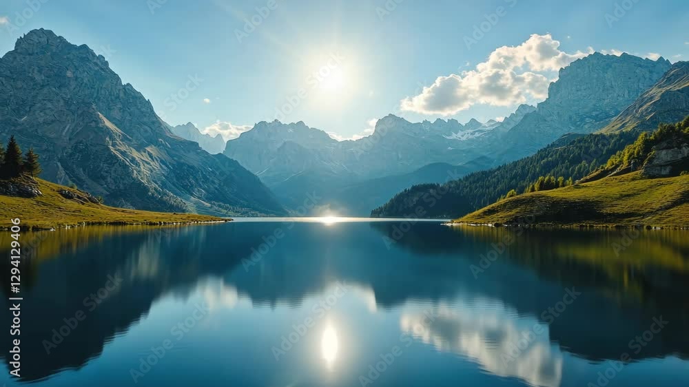 Picturesque nature, a lake in the middle of a dense forest against the backdrop of majestic mountains and a sky with clouds. Picturesque nature, a lake in the middle of a dense forest against the backdrop of majestic mountains and a sky with clouds.