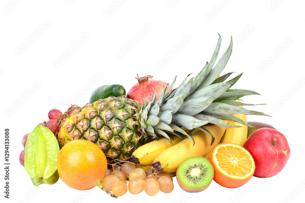 Tropical fruits isolated on white