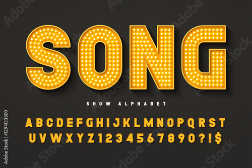 Modern bright lights alphabet design, cabaret, fairy LED lamps letters and numbers.