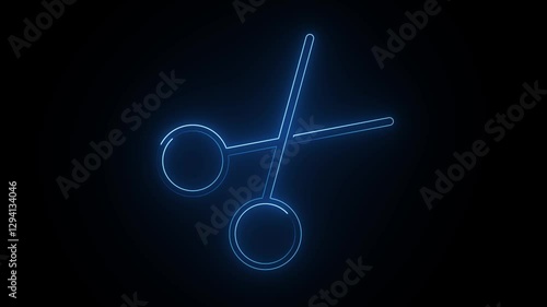 glowing neon scissors signs of symbol animation with black background.