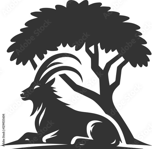 Goat dozing off under a tree animal vector silhouette