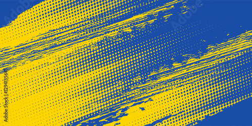Dots halftone yellow and blue color pattern gradient grunge texture background. Dots pop art comics sport style vector illustration halftone. modern