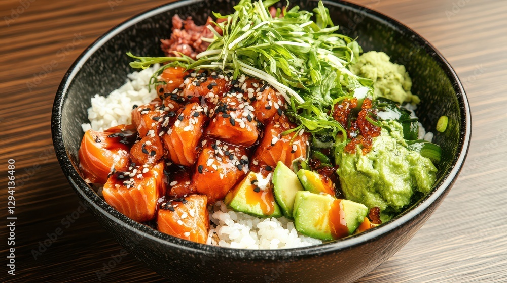 Healthy Poke Bowl with Salmon, Avocado, and Rice Healthy Poke Bowl with Salmon, Avocado, and Rice