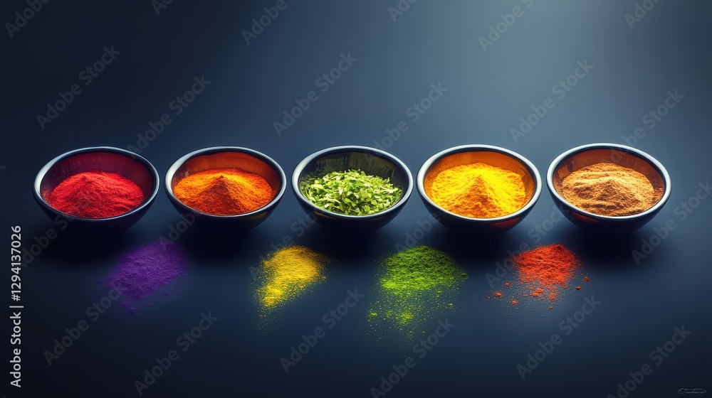 Creative food arrangement with colorful spices in bowl Creative food arrangement with colorful spices in bowl