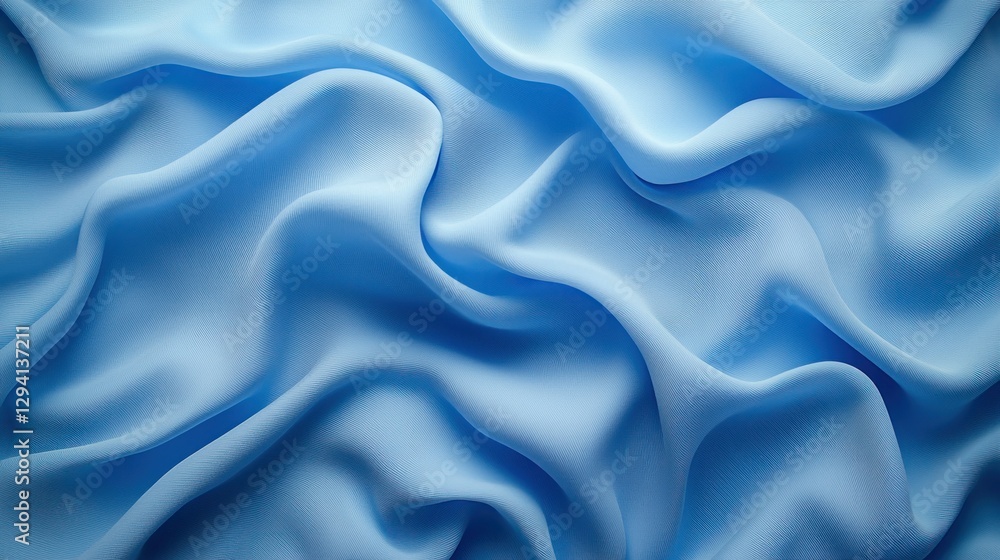 Fototapeta premium Light blue fabric drapes, elegant texture, studio shot