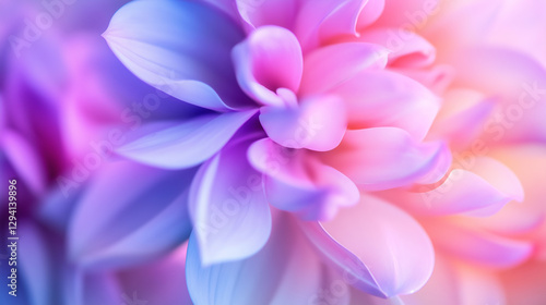 Close-up of soft, colorful peony flowers in shades of pink and blue, creating a delicate and serene composition.