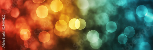 Abstract Background image of Colorful Bokeh Panorama with Rainbow Light Spots and Defocused Circular Patterns