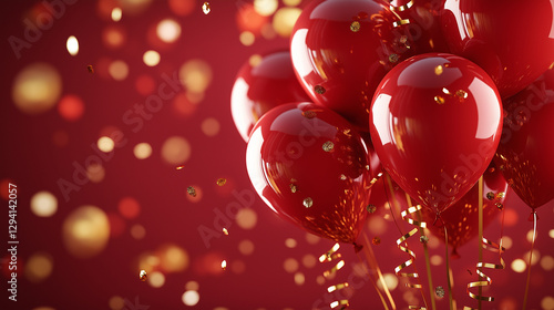 Wallpaper Mural Red balloons floating with golden confetti falling in the background, creating a festive and celebratory mood. Torontodigital.ca