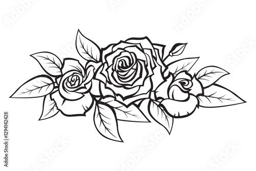 black illustration of rose bouquet isolated on white background