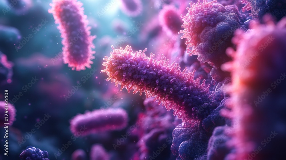 Fototapeta premium Microscopic view of bacteria multiplying in a vibrant environment