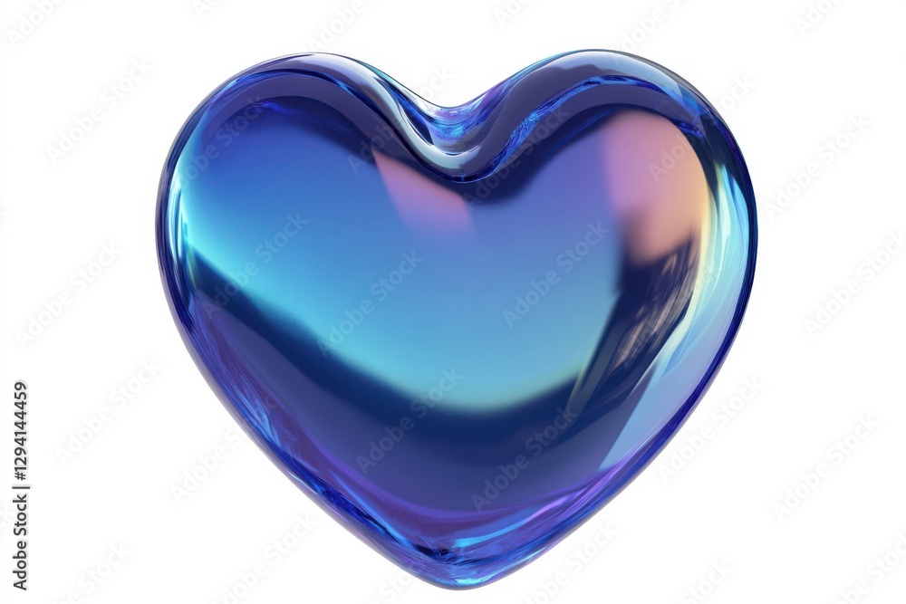 Blue heart fluid holographic Iridescent 3d render icon isolated on white background Blue heart fluid holographic Iridescent 3d render icon isolated on white background
