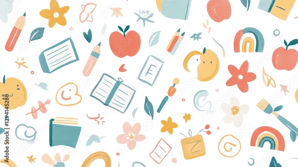 Back-to-school pattern with cute illustrations Back-to-school pattern with cute illustrations