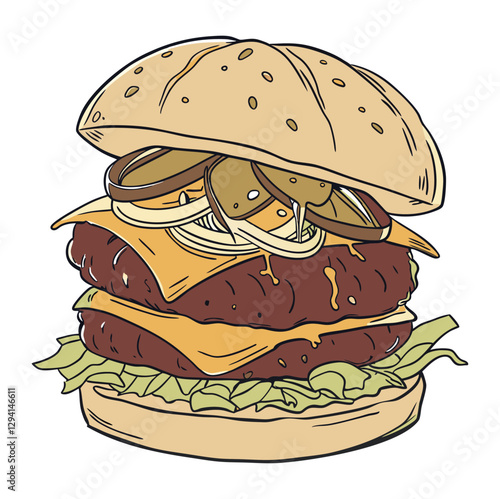 Delicious Burger , A mouthwatering pair of burger, showcasing the artistry of culinary delight, with juicy patties, fresh toppings, and a golden-brown bun.