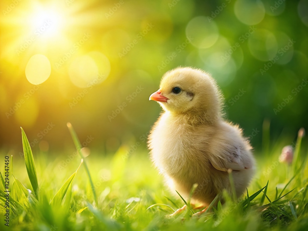 Curious Orpington Chick Explores Lush Green Grass - Adorable Farm Animal Stock Photo Curious Orpington Chick Explores Lush Green Grass - Adorable Farm Animal Stock Photo