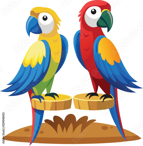 Male and Female Eclectus Parrots perching in front of white background vector art illustration