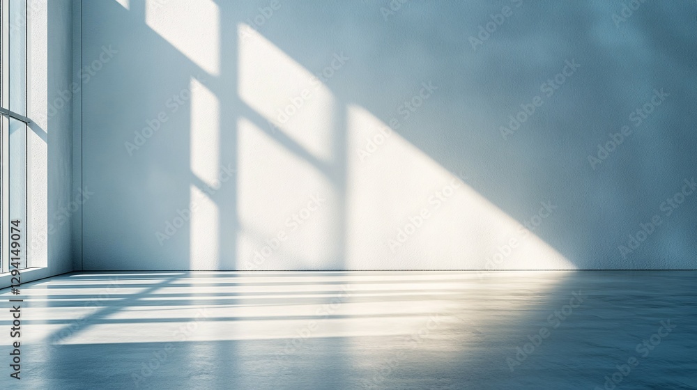 A bright and empty room with light and shadows on display A bright and empty room with light and shadows on display