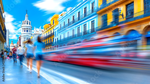 Tourists walking on calle sierpes in seville with fast traffic