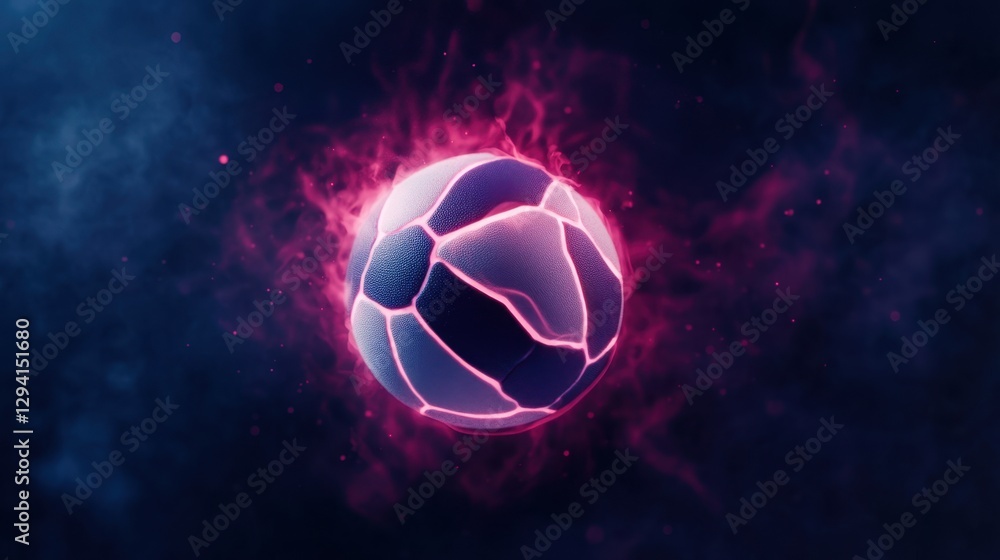 Fototapeta premium A glowing soccer ball surrounded by vibrant, cosmic energy, creating a dynamic and futuristic visual representation of the sport.
