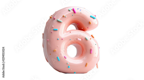 A pink number 6 decorated with colorful sprinkles, ideal for birthday celebrations or fun events. This image is perfect for parties, sweet treats, and milestone moments.