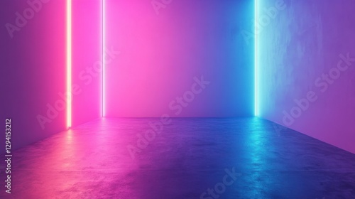 Vibrant Pink and Blue Neon Lights on Concrete Floor