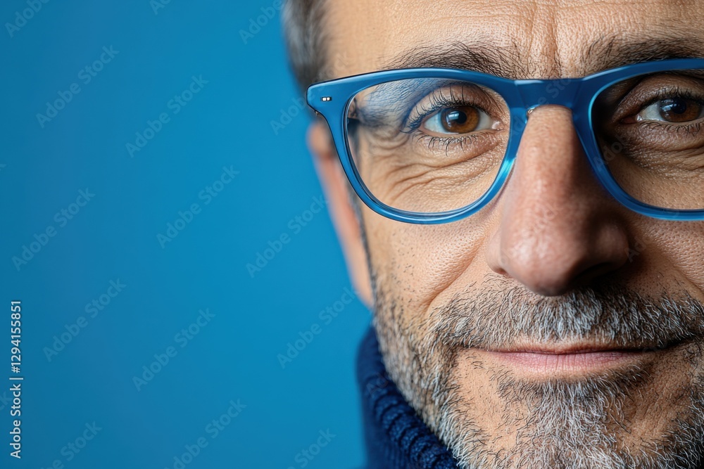 Fototapeta premium Elevate Your Image Stylish Man with Glasses and a Confident Smile, Modern Personal Branding Concept showcases the power of visual storytelling Captivating portrait photography for professionals