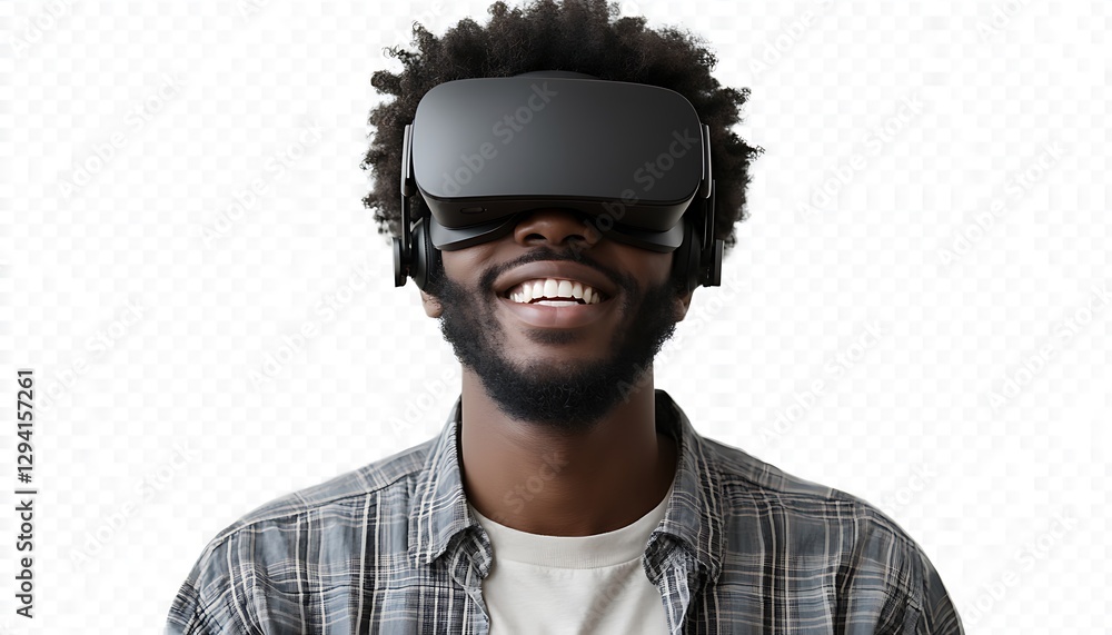 Obraz premium Happy man using VR headset