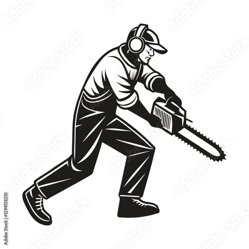 Tree surgeon man chainsaw silhouette vector art design