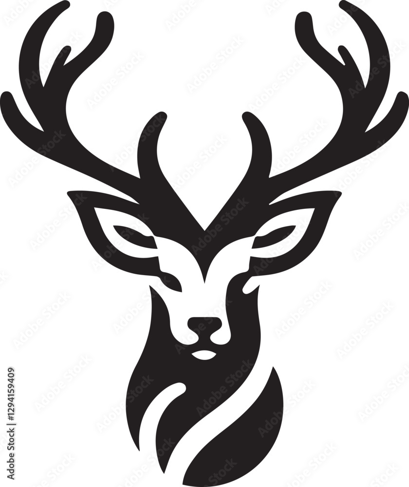 Deer Head Vector Illustration in Black and White Deer Head Vector Illustration in Black and White