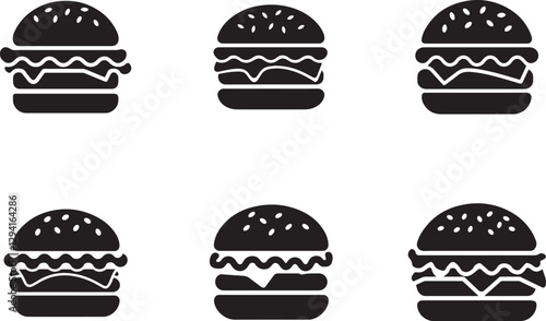 Burger Icon Fast Food Silhouette Vector