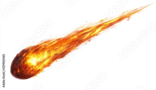 Fiery Meteor Streaking Across White Background