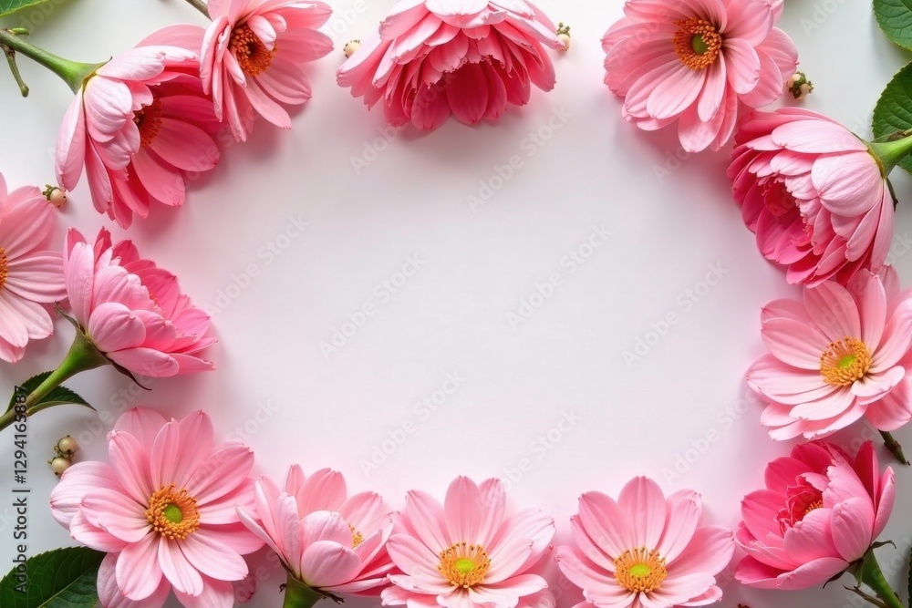 Delicate Pink Flowers Create a Lovely Oval Frame on a Soft White Background, Perfect for Elegant Designs or Sentimental Messages Delicate Pink Flowers Create a Lovely Oval Frame on a Soft White Background, Perfect for Elegant Designs or Sentimental Messages