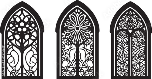 "Gothic Window Silhouette Collection – Intricate Architectural Designs"