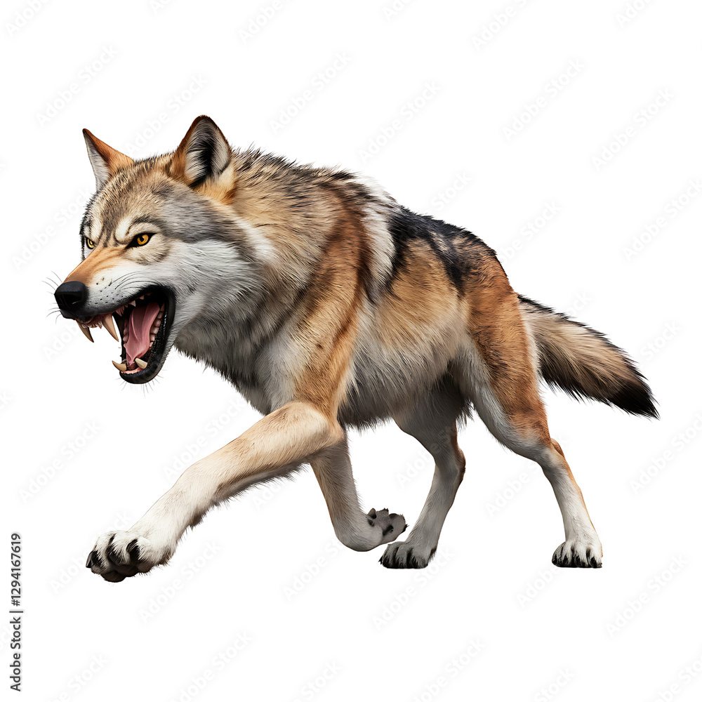 Obraz premium Intense Wolf in Motion with Bared Teeth