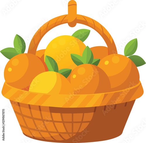A wicker basket full of fresh orange vector art illustration