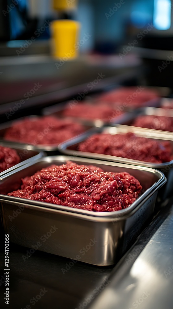 Ground beef trays, commercial kitchen Ground beef trays, commercial kitchen